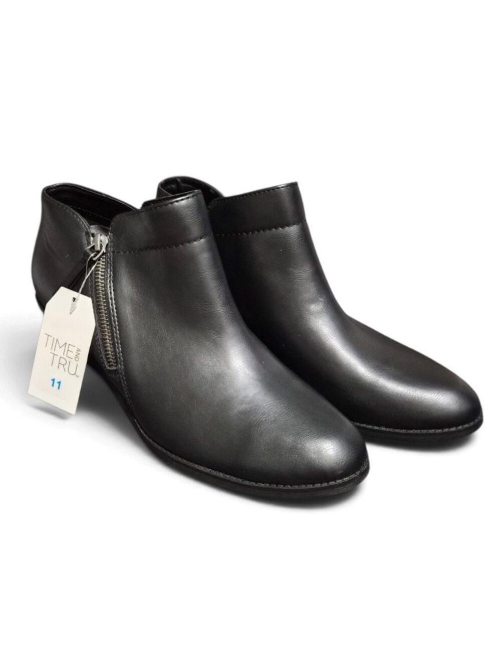 Time and Tru Women's Ankle Zipper Bootie Size 11 Block Heel Memory Foam Black